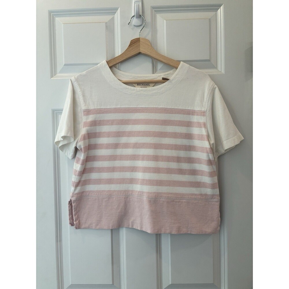 Bechamel Petite Women’s Medium 100 Cotton Striped‎ Pink Top 100 Cotton Preppy